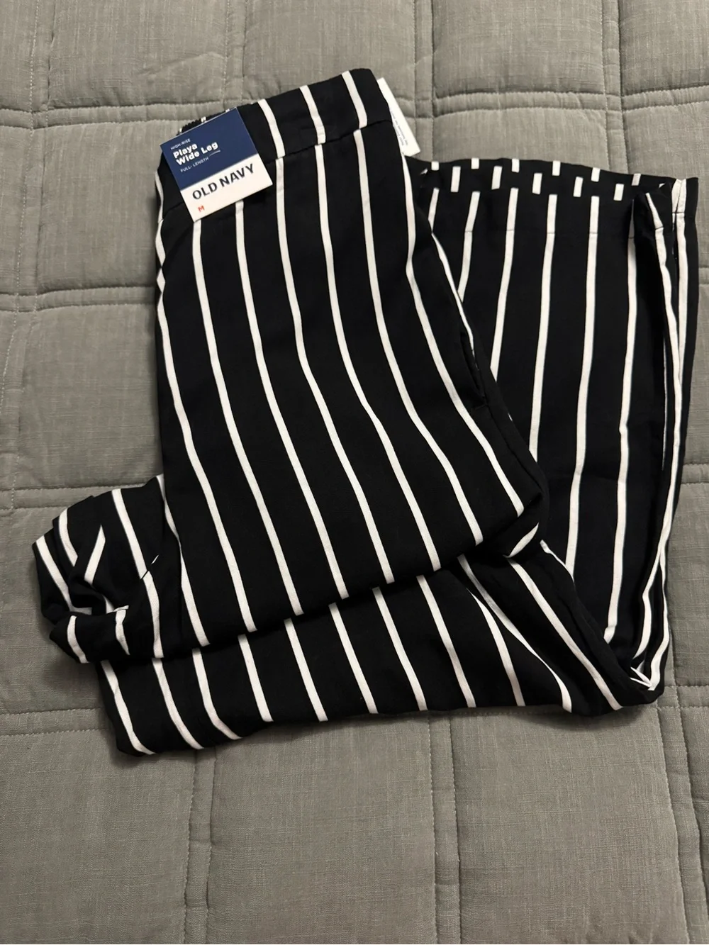 Old Navy Black and White Vertical Stripe Pull-On Pants